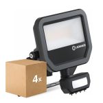Multipack 4x Ledvance Proyector LED Aluminium Negro 17W 2400lm 100D - 840 Blanco Frio | IP65 - Sensor De Movimiento Y Luz - Simétrico
