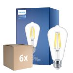 Multipack 6x Philips MASTER Value LED Bulbo E27 Edison con Filamento Clara 5.9W 806lm - 927 Luz muy Cálida | Mejor reproducción de color - Reemplazo 60W