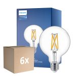 Multipack 6x Philips MASTER Value LED Globe E27 93mm Con Filamento Clara 5.9W 806lm - 922-927 Luz Muy Cálida | Mejor Reproducción De Color - Regulable - Reemplazo 60W