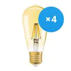Multipack 4x Ledvance Vintage 1906 LED E27 Pera Clara 6.5W 725lm - 824 Luz muy Cálida | Regulable - Reemplazo 55W