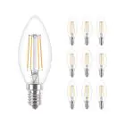 Multipack 10x Philips Corepro LED Vela E14 con Filamento Clara 4.3W 470lm - 827 Luz muy Cálida | Reemplazo 40W