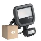 Multipack 4x Ledvance Proyector LED Aluminium Negro 8W 1200lm 100D - 840 Blanco Frio | IP65 - Sensor De Movimiento Y Luz - Simétrico