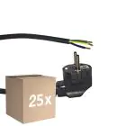 Multipack 25x Noxion Cable De Alimentación de alimentación Negro - Schuko Europlug + Extremos abiertos - 2m - 3 pole 0,75mm2