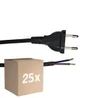 Multipack 25x Noxion Euro Cable de alimentación Negro - C7 Europlug + Extremos abiertos - 2m - 2 pole 0,75mm2